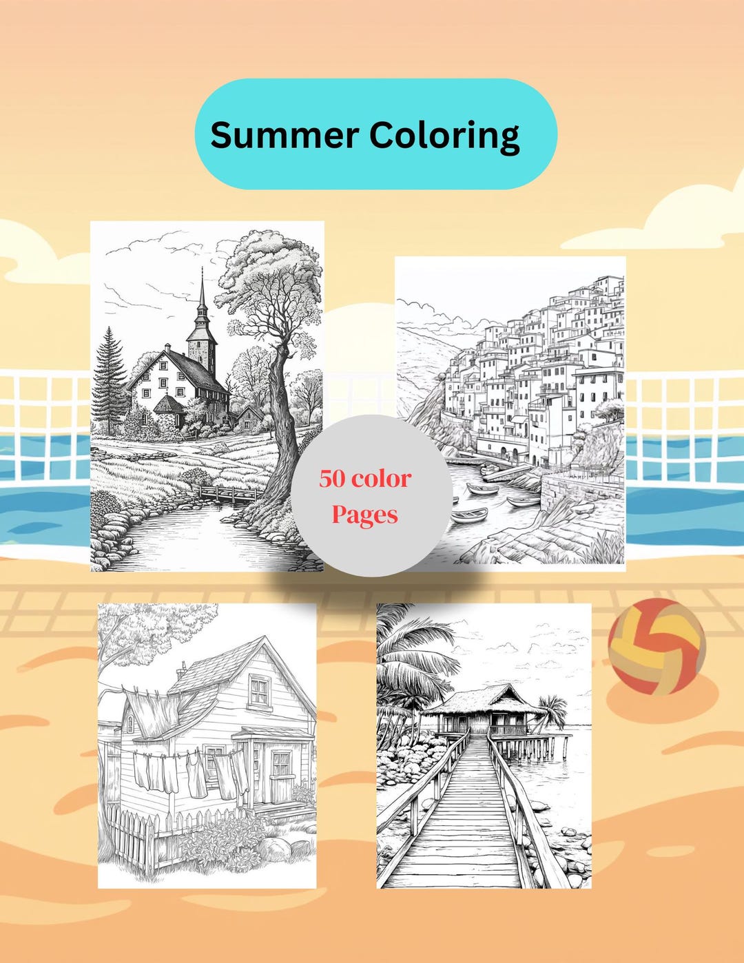 50 Pages House Coloring Book, Printable Home Illustrations (PDF ...