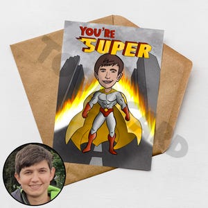 Cartão personalizado desenhado à mão You're Super para ele, cartão de dia dos pais, presente personalizado, cartão personalizado, caricatura, cartão de agradecimento