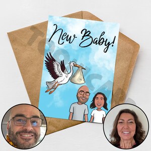 Carte de naissance personnalisée dessinée à la main, baby shower, cadeau personnalisé, carte personnalisée, caricature,