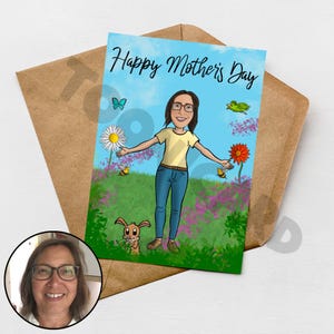 Carte de fête des mères personnalisée dessinée à la main, cadeau personnalisé, carte personnalisée, caricature, carte d'anniversaire, dessinée à partir d'une photo