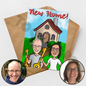 Cartão personalizado de Nova Casa desenhado à mão, cartão engraçado, presente personalizado, cartão personalizado, caricatura, inauguração de casa