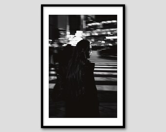 Shibuya Crossing Photography Print: Tokyo Street Scene, Black and White