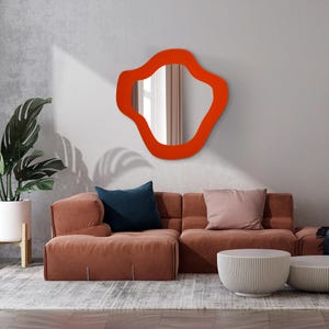Asymmetrical Mirror For Home Decor , Red Plexiglass with Modern Mirror , Unique Mirror Gallary Wall , Mirror for Bathroom