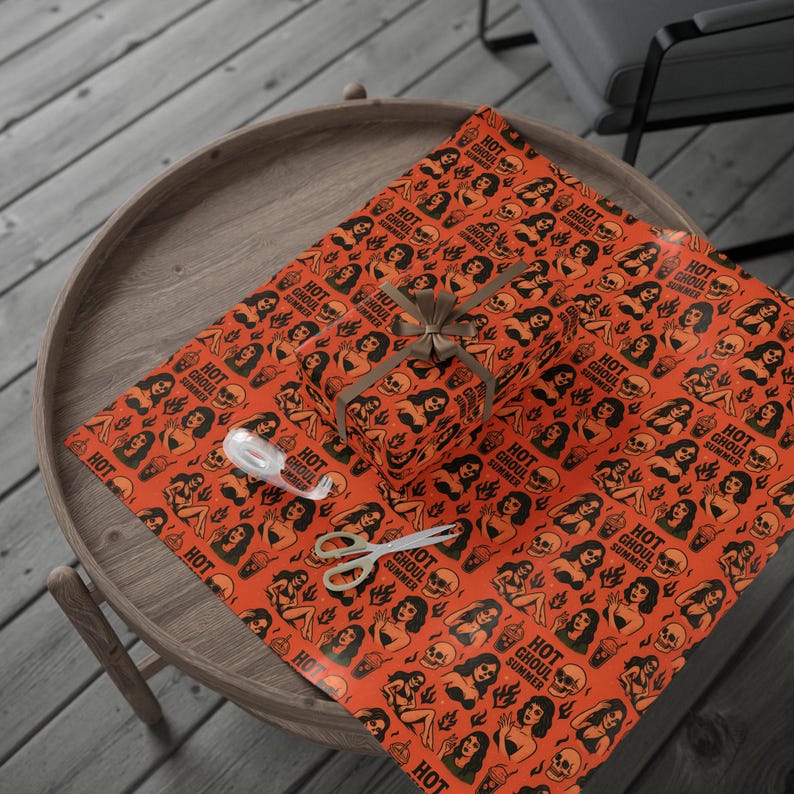 Hot Ghoul Summer Wrapping Paper: Spooky Gothic Gift Wrap image 8