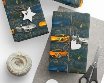 Car Enthusiast Wrapping Paper, Luxury Vehicle Gift Wrap, Exotic Car Party Decor, McLaren Lamborghini Design, Vehicle Lover Gift Wrap, Car