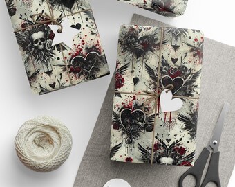 Gothic Valentine Wrapping Paper: Dark Romantic Heart Pattern