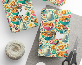 Cereal Lover Wrapping Paper, Gift Wrap for Breakfast Fans, Cute Present Packaging, Birthday Party Wrap, Holiday Gift Decor Paper