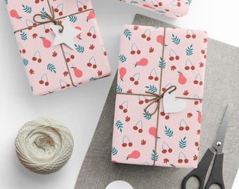 Pear and Cherry Fruit Wrapping Paper: Playful Gift Wrap Roll