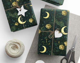 Moonlit Garden Wrapping Paper: Floral Lace, Celestial Witchy Gift Wrap