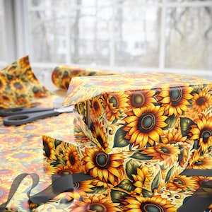 Vibrant Sunflower Wrapping Paper, Floral Gift Wrap, Birthday & Holiday Wrapping, Sunflower Theme Decor