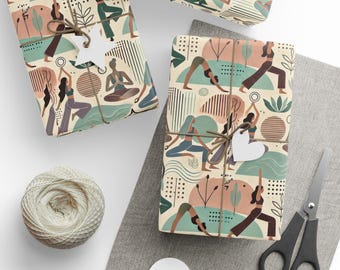 Yoga Poses Wrapping Paper: Zen Gift Wrap, Holiday Packaging