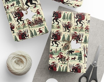 Krampus Christmas Wrapping Paper, Spooky Wrap