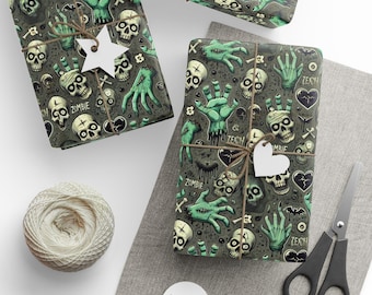 Zombie Halloween Wrapping Paper, Spooky Gift Wrap