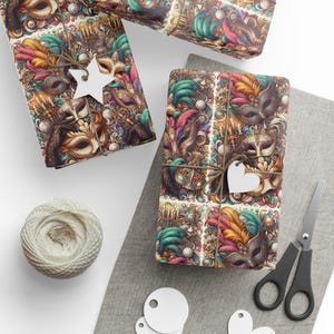 Papier do pakowania, Opakowanie prezentów na bal maskowy, Papier na przyjęcie świąteczne, Eleganckie opakowanie prezentów na uroczystość, Opakowania świąteczne, Projektowanie masek
