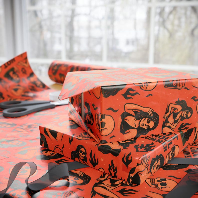Hot Ghoul Summer Wrapping Paper: Spooky Gothic Gift Wrap image 10