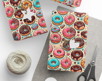 Donut Pattern Wrapping Paper - Dessert Theme, Birthday Packaging