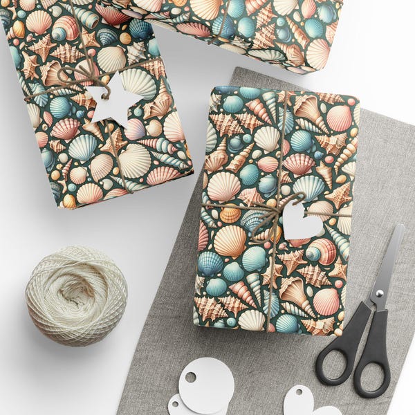 Papel de regalo con conchas marinas: papel de regalo costero para celebraciones