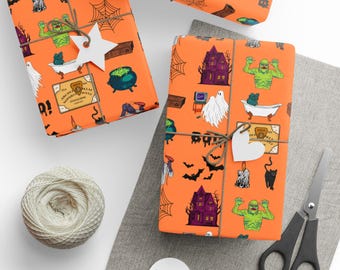 Vintage Halloween Wrapping Paper, Spooky Gift Wrap Roll for Holiday Decor,