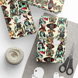 Zombie Pinup Girl Wrapping Papers - Unique Gift Wrap for Horror Fans, Halloween Party Supplies, Spooky Present Packaging, Macabre