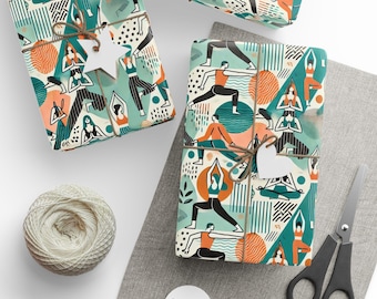 Yoga Poses Wrapping Paper: Zen Gift Wrap, Holiday Packaging