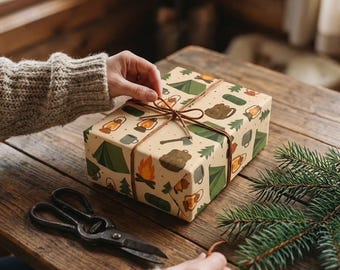 Camping Theme Wrapping Paper: Outdoor Adventure Gift Wrap Roll