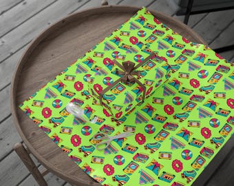 80s Retro Wrapping Paper: Neon Nostalgia Gift Wrap