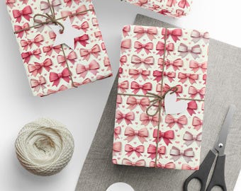 Pink Bow Gift Wrap, Holiday Wrapping Paper Roll