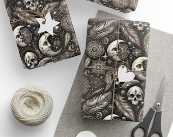 Moon Skull Witch Wrapping Paper, Gothic Halloween Gift Wrap