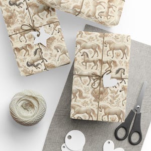 Carta da regalo, carta da regalo con cavallo color crema per feste e compleanni - Fogli da regalo bianchi, confezioni regalo di compleanno, decorazioni per regali per amanti degli animali,