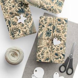 Botaniczne papiery do pakowania, Vintage Plant Gift Wrap, Ekologiczne opakowania świąteczne, Dekoracja z nadrukiem kwiatowym, Zrównoważone pokrycie prezentów
