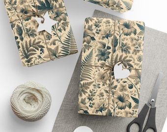 Papel de regalo botánico vintage: papel de regalo con estampado floral