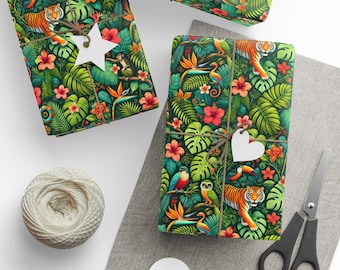Tropical Jungle Wrapping Papers, Gift Wrap, Holiday Present Wrap, Festive Gift Wrapping, Birthday Paper, Party Supplies