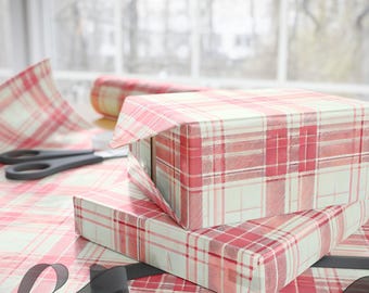 Pink Plaid Gift Wrap: Birthday, Christmas, Holiday Wrapping Paper