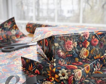 Moody Floral Presentpapper: Färgglatt presentpapper, scrapbookingpapper