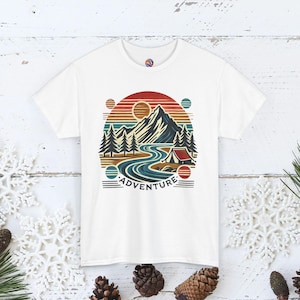 Adventure Unisex Heavy Cotton Tee, Outdoor Nature Wanderlust T-Shirt, Hiking Exploration Shirt, Traveler Gift, Adventure Lover Top