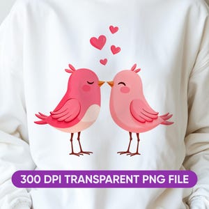 Imágenes prediseñadas de pareja de pájaros para el día de San Valentín, arte digital romántico PNG, tortolitos rosados Png, perfecto para regalos de bricolaje, tarjetas, ilustraciones de aniversario png
