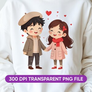 かわいいバレンタインデーのカップルのイラスト、ロマンチックなデジタルアートPNG、DIYギフト、カード、愛の装飾、記念日のアートワークpngに最適、