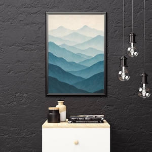 Blue Mountain Landscape Print: Minimalist Home Decor (Digital Download