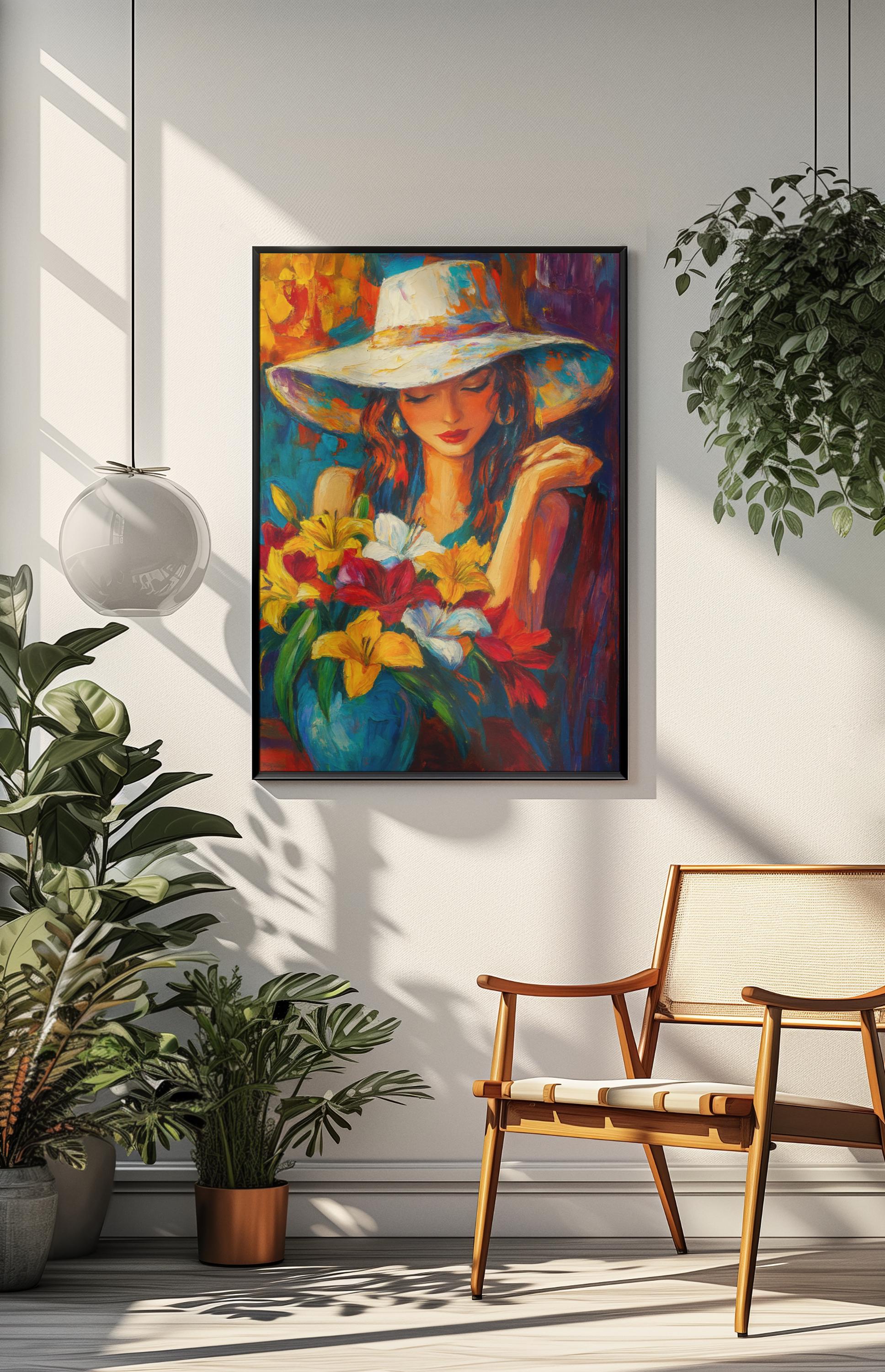 Floral Woman Portrait Canvas Print: Modern Impressionist Boho Wall Art ...