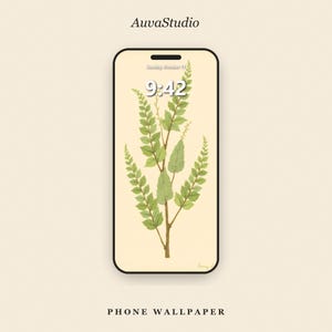 Fondo de pantalla para teléfono con hojas botánicas, pantalla de bloqueo verde n.° 155