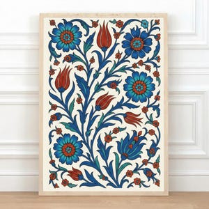 Tile Fully Iznik Floral Tile Art Print: Ottoman Tulip & Blue Design (Digital Download)