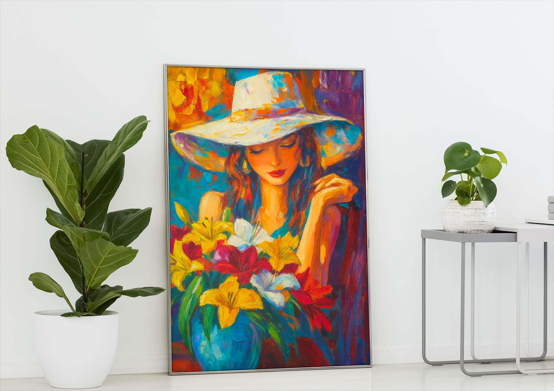 Floral Woman Portrait Canvas Print: Modern Impressionist Boho Wall Art ...