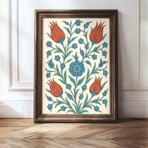 Tile Fully Ottoman Turkish Tile Art Print: Red Tulip & Blue Floral (Digital Download)