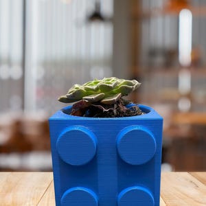 Bright Brick Style Planter Pot | Fun Building Block Decor | Red, Blue or Yellow | Cute Desk Pot | Home Office Gift