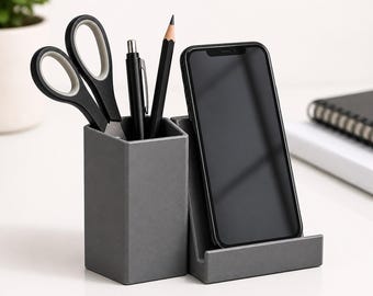 Desk Organizer with Phone Holder | Pen, Ruler & Scissors Caddy | Minimal Office Storage