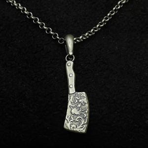 Sterling Silver Cleaver Pendant, Horror Gift Chef Knife Charm Necklace, Gothic Style Birthday Gift, Spiritual Jewelry Anniversary Gift