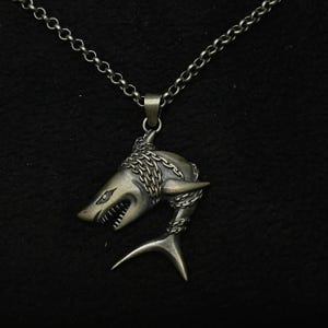 Silver Shark Necklace, Ocean Jewelry Boyfriend Gift, Men&#39;s Silver Pendant, Summer Jewelry Gift for Teens, Handmade Jewelry Birthday Gift
