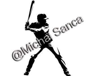 Silhueta de um jogador de beisebol em formato de clipart, vetor de atleta (download digital)