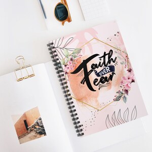 Inspirational Spiral Notebook - &quot;Faith Over Fear&quot; Journal, Ideal for Note-taking, Gift for Students, Motivational Diary, Self-help Workbook
