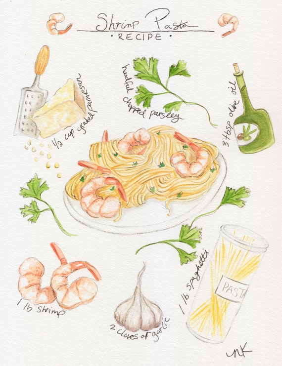 Shrimp Pasta Recipe Print | Etsy